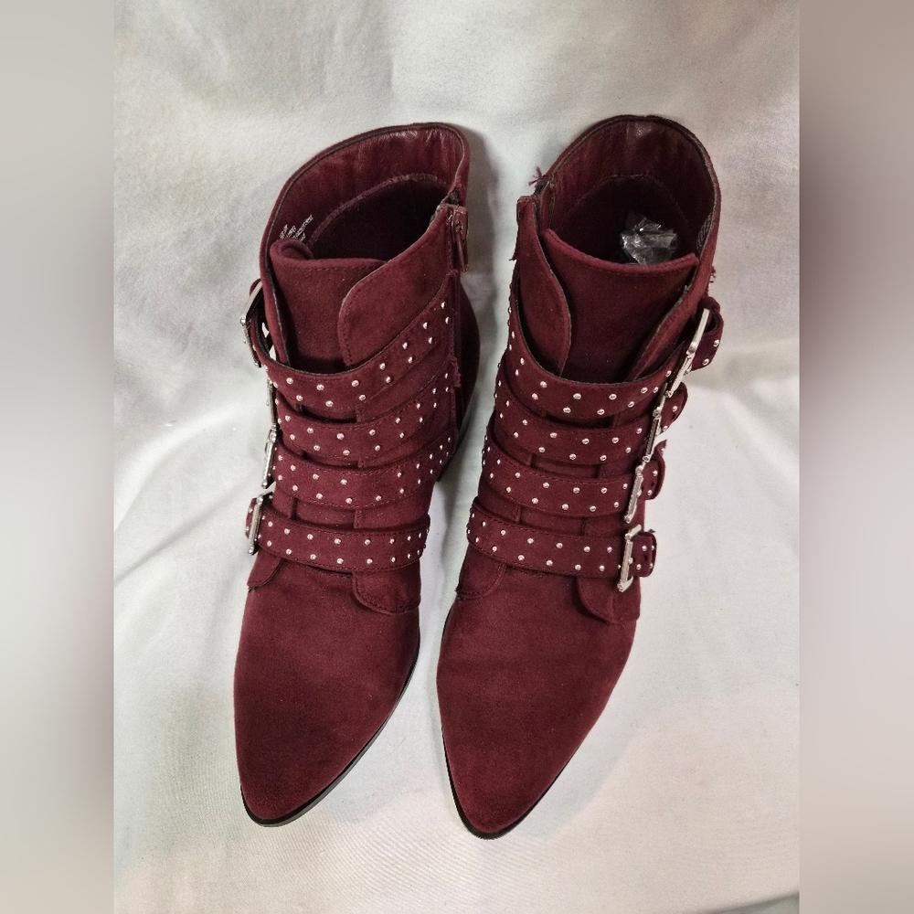 Lane Bryant Burgundy Ankle Boots with Studded Straps - Picture 5 of 17